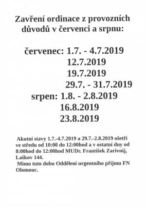 MUDr. Jan Zarivnij - termíny dovolené 1