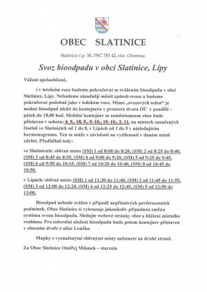 Svoz bioodpadu v obci Slatinice, Lípy 1
